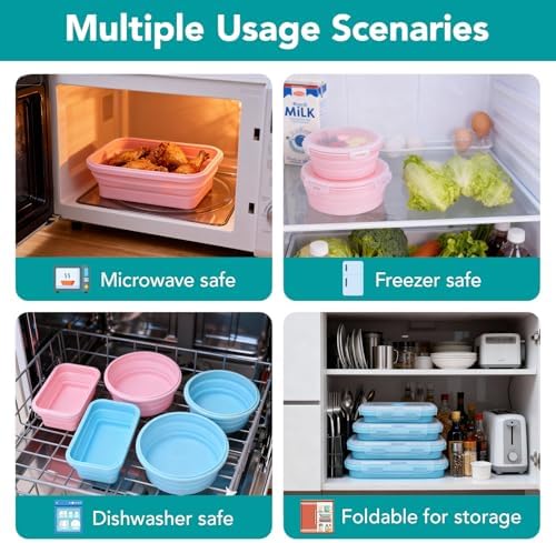 Square Collapsible Silicone Food Storage Containers 4-Piece Set