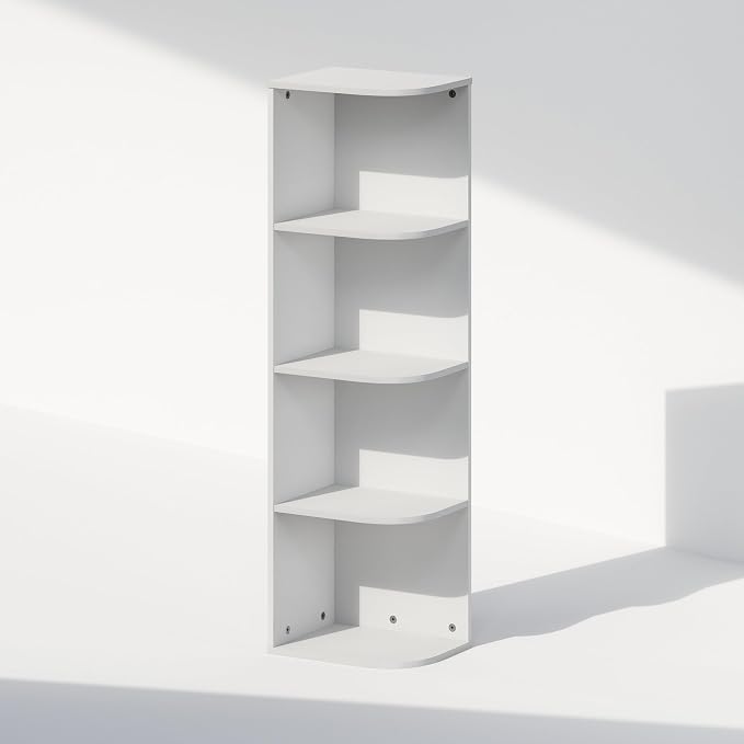 Furinno Reed Corner Shelf, 4-Tier Corner Bookshelf, Book Shelf, Corner Shelves - Image 3