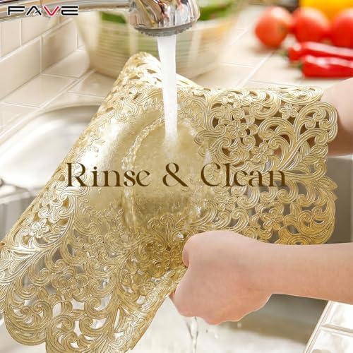 FAVE Gold Round Placemats Set of 6, Washable Place Mats for Dining