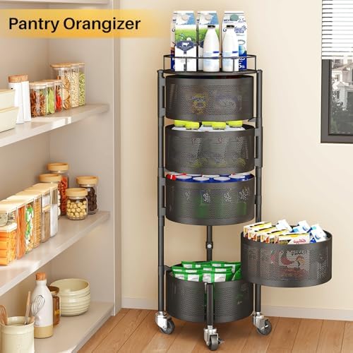 SNTD 5-Tier Fruit and Vegetable Basket Bowls for Kitchen, Rotating, Black
