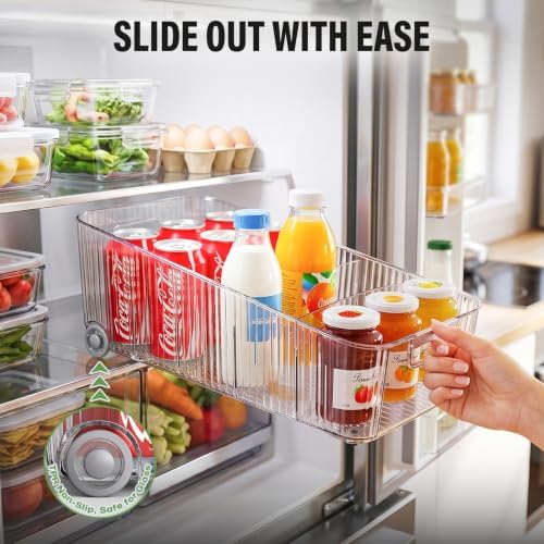 Pull Out Fridge Organizer Bins with Wheels, 8 Dividers, 2-Pack