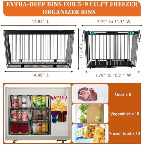 Large Freezer Organizer Bins, 3 Pack, 5 to 9 Cu.Ft