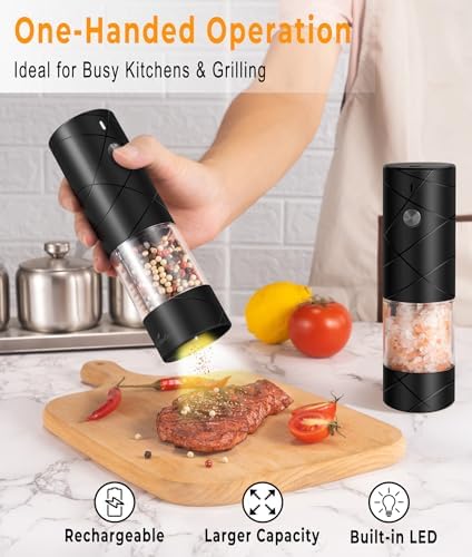 Rechargeable Electric Salt and Pepper Grinder Set, 1/2-Cup Capacity