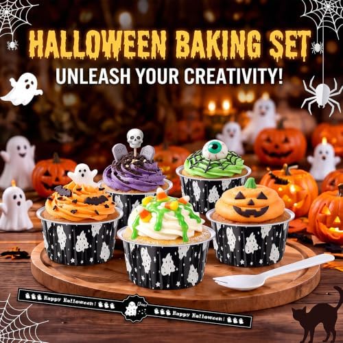 Willinglong 80 Pcs Halloween Foil Baking Pans with Lids, Aluminum