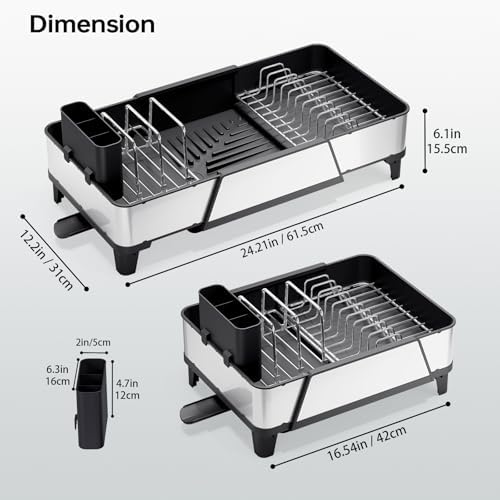 Urackify Large Expandable Dish Drying Rack, Black
