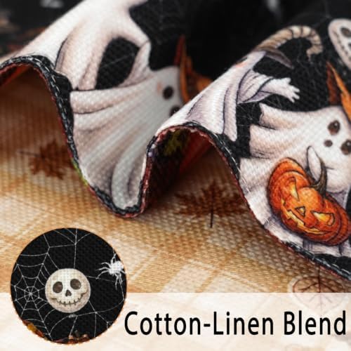 Double Sided Fall and Halloween Linen Placemats Set of 4, 12"x18"