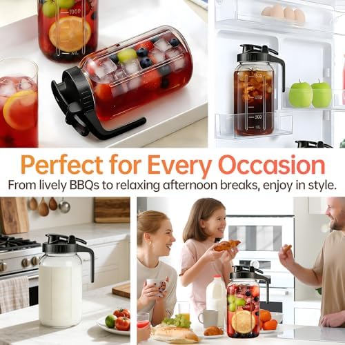 64 oz Mason Jar Pitcher with Lid, Airtight & Leakproof Glass Pitcher