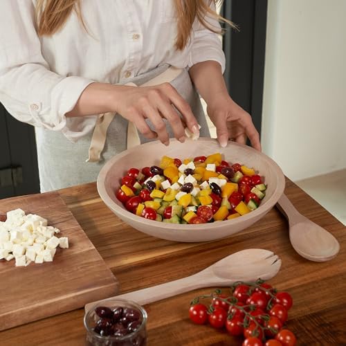 KIBAGA Extra Large Wooden Salad Bowl Set With Serving Utensils - A
