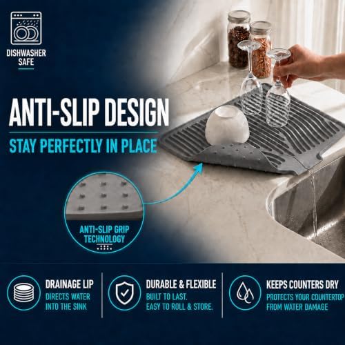 Silicone Drying Mat for kitchen counter, Rack included