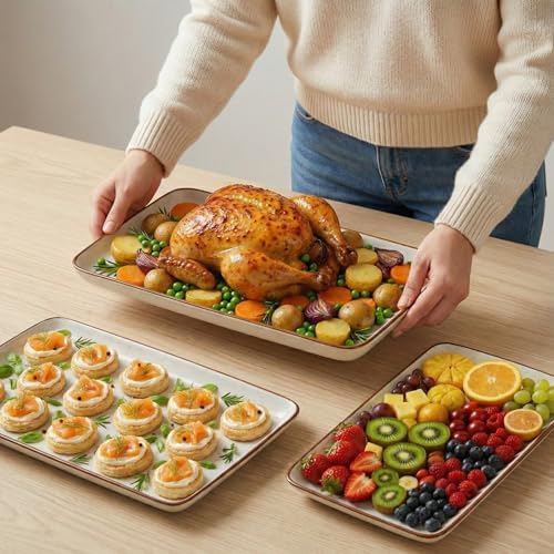 Ceramic Serving Platter Set of 3, Rectangular Plates