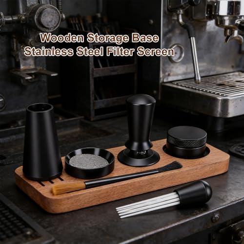 Coffee Tamper Set with Wooden Base, 51mm Stainless Steel