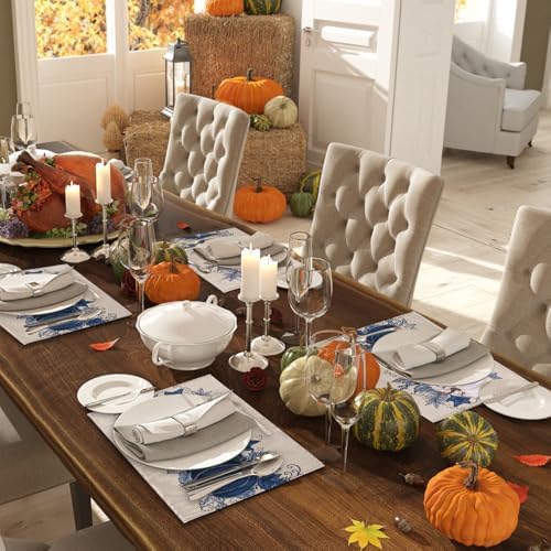 Fall Thanksgiving Placemats Set of 4 Blue Vintage Pumpkin Decorative