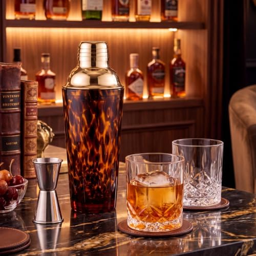 LemonRoad Tortoise Shell Cocktail Shaker 24 oz Martini Mixer Strainer