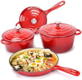 Hisencn Enameled Cast Iron Cookware Set,7 Piece Dutch Ovens Set,Red