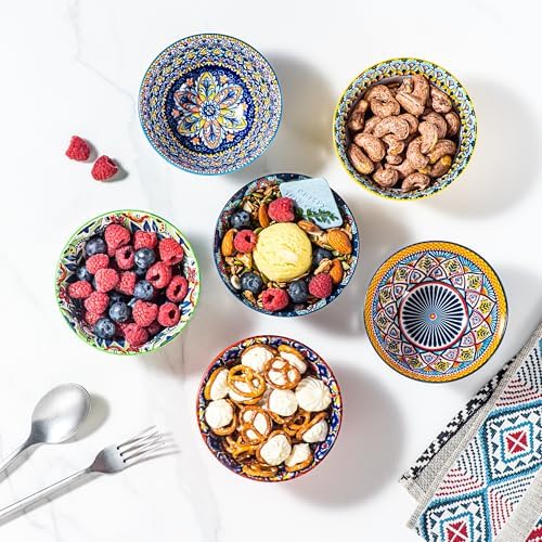 HENXFEN LEAD Ceramic Snack, Dessert Bowls Set of 6-12 Oz Colorful