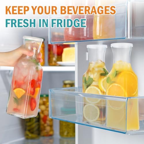 Glass Carafe with Lid, 4Pcs Square Glass Carafe Juice Containers