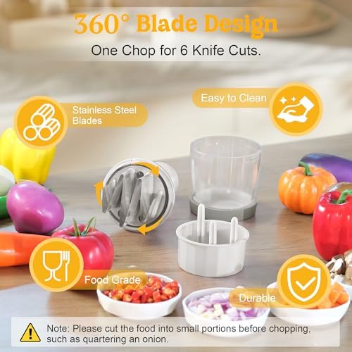 Food Chopper with Container, 360-Degree Blades, Dishwasher Safe, White