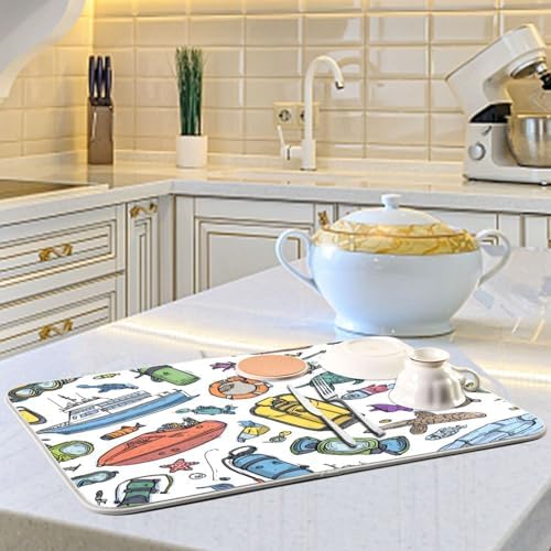 OTVEE Underwater Gear Art Dish Drying Mat for Kitchen Counter