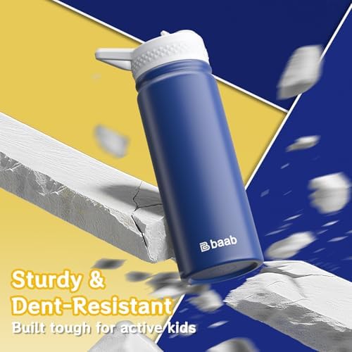baab 18oz Kids Insulated Water Bottle 18/8 Stainless Steel Straw Cup