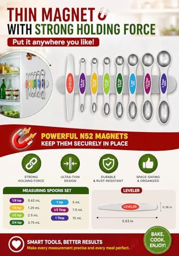 Magnetic Measuring Spoons Set|Strong N52 Magnets|Heavy Duty Stainless