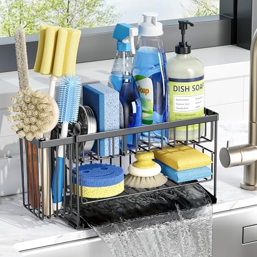 Cisily 2-Tier Kitchen Sink Caddy Rack, Dish Brush Holder