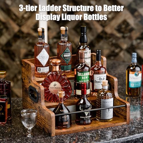 KLM Liquor Bottle Display Shelf, Coffee Syrup Rack Organizer, 3 Step