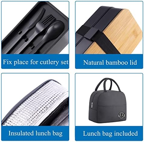 Japanese Bamboo Bento Box with Compartments and Utensils Stackable