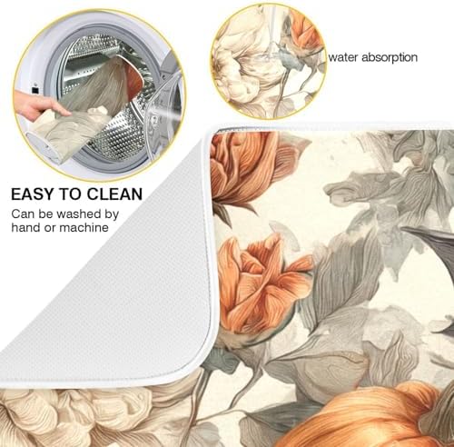 OTVEE Mystical Halloween Floral Art Dish Drying Mat for Kitchen