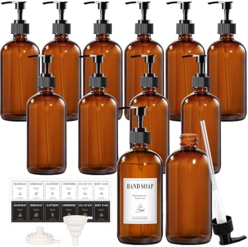 TBWIND 12 Pack 16oz Amber Glass Pump Bottles