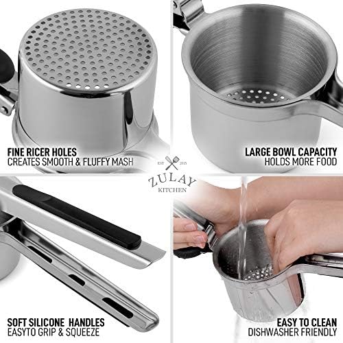Zulay Kitchen Large 15oz Potato Ricer, Heavy Duty Stainless Steel