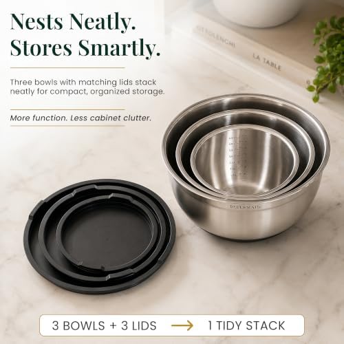 Bellemain Stainless Steel Mixing Bowls with Airtight Lids Set - Set of 3