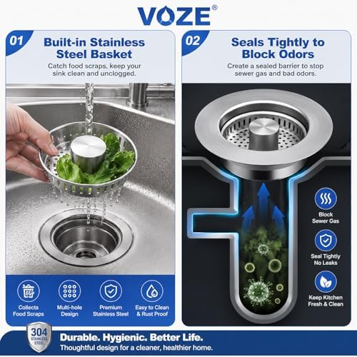 3-in-1 Stainless Steel Kitchen Sink Drain Strainer and Stopper
