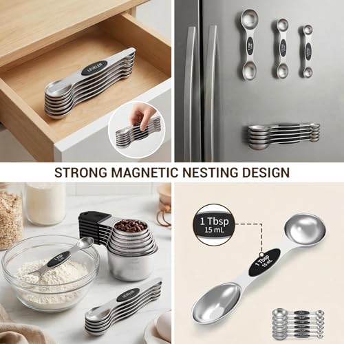 Magnetic Measuring Cups and Spoons Set 16 Piece, 304 Stainless Steel