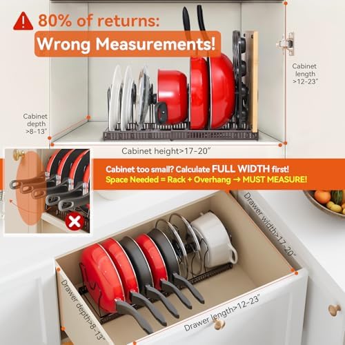 ROOHUA Pot and Pan Lid Organizer Rack for Under Cabinet, 12"-23"