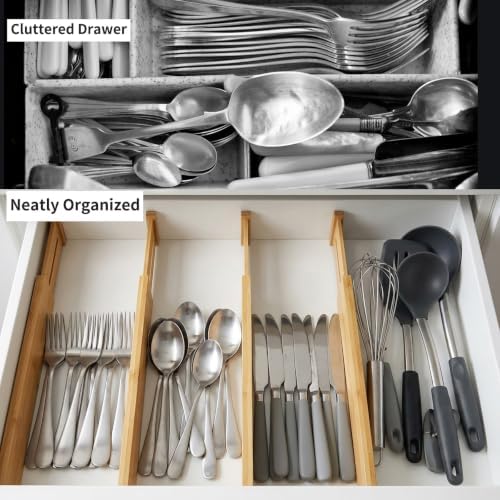 Utoplike 4 Pcs Bamboo Kitchen Drawer Dividers