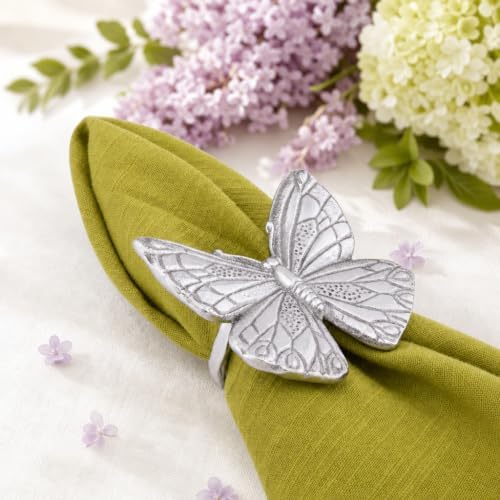 Arthur Court Napkin Ring Set - Butterfly and Flower Design - Artisan