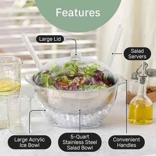 Useful Co. Chilled Serving Bowl, Salad Bowl with Ice Chiller Base and Lid