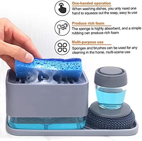 Dish Soap Dispenser with Sponge Holder, 4-in-1 Countertop Pump