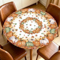Fall Round Fitted Tablecloth with Elastic Edge Thanksgiving Autumn