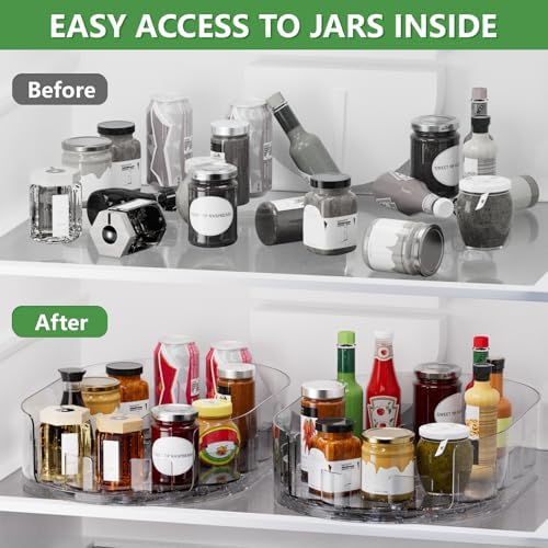 Lazy Susan Organizer for Refrigerator, 13" x 8.5" Clear Rectangular Fridge Organizer Turntable for Condiments, Spice Racks Organizer for Cabinet, Pantry & Kitchen Countertop(1 Piece)