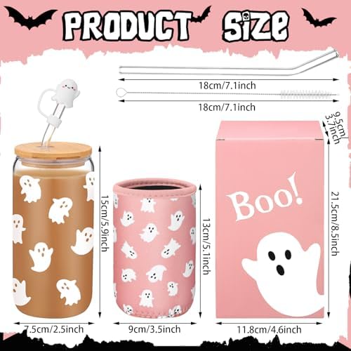 Blushtier 3 Pcs Halloween Ghost Gifts Pink Tumbler Cup Sleeve Gifts