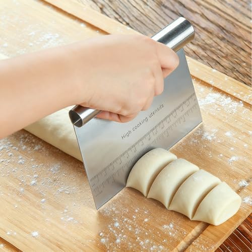 RUPOHIU Dough Scraper for Baking, Stainless Steel Bench Scraper with