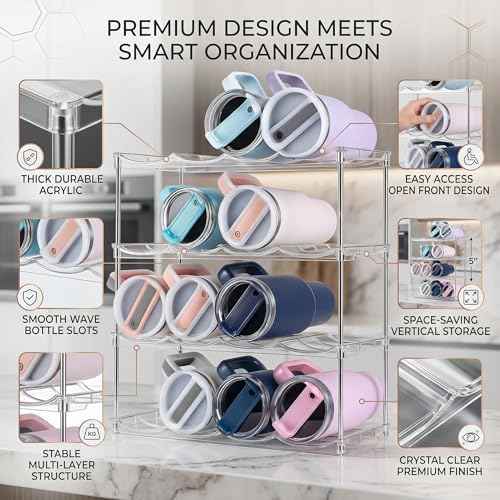 Stackable Water Bottle Organizer 4 Tier Holds 16 Bottles, Storage Rack