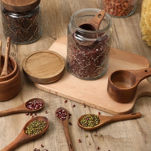 10-Piece Wooden Measuring Cups and Spoons Set, Handcrafted Acacia