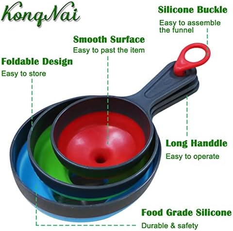 KongNai Silicone Collapsible Kitchen Funnels 4 Pack + Wide Mouth