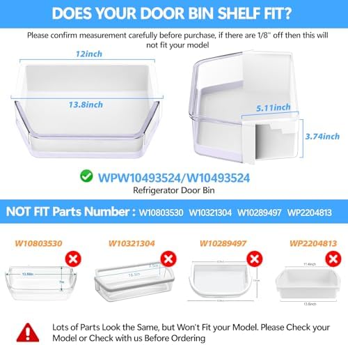 [2 PACK] UPGRADED WPW10493524 W10493524 Refrigerator Door Shelf Bin