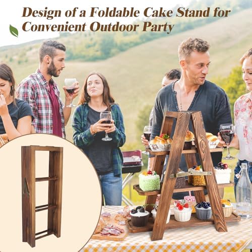 Wisreach Wooden 3 Tier Cupcake Stand with Swing and Flower Decoration