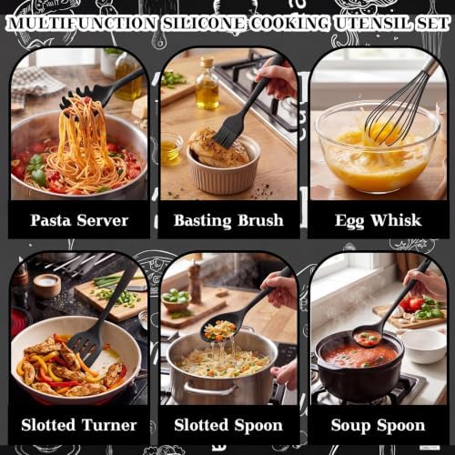 Fourluoo 30 Pcs Farmhouse Kitchen Decor and Utensils Set Black Kitchen