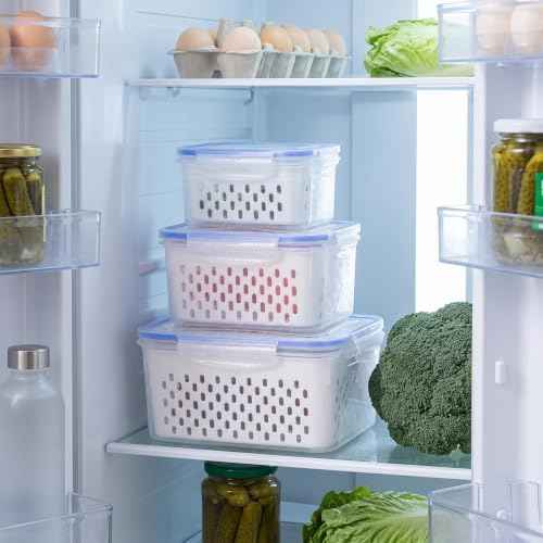 3 Pack Fruit Storage Containers for Fridge with Lids