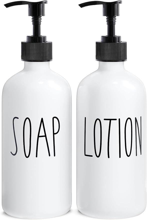 MOMEEMO White Soap Dispenser Bathroom Set, Contains Hand and Lotion Dispenser by MOMEEMO